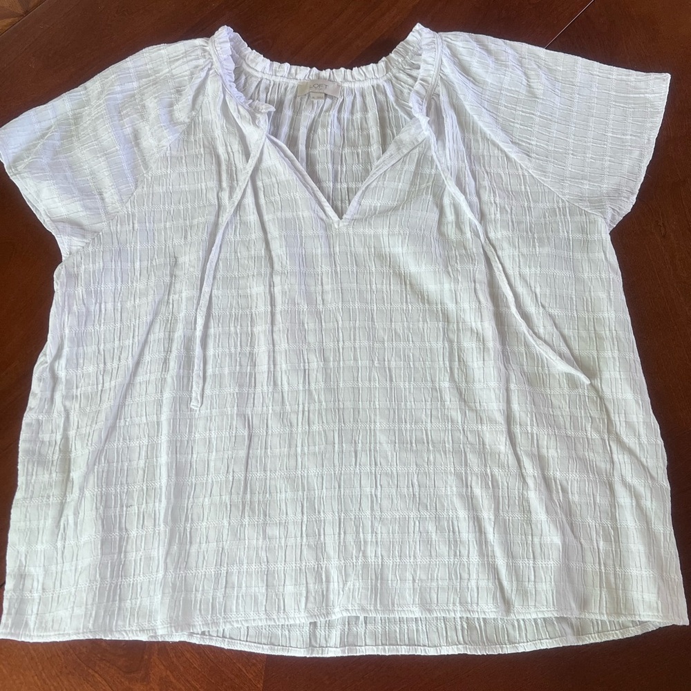 LOFT White Flutter Sleeve Blouse with Smocked Relaxed Fit